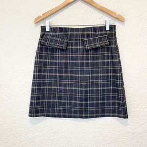 ModCloth Skirt Mini A-Line Blue Gold Metallic Plaid Retro Preppy Academia Medium